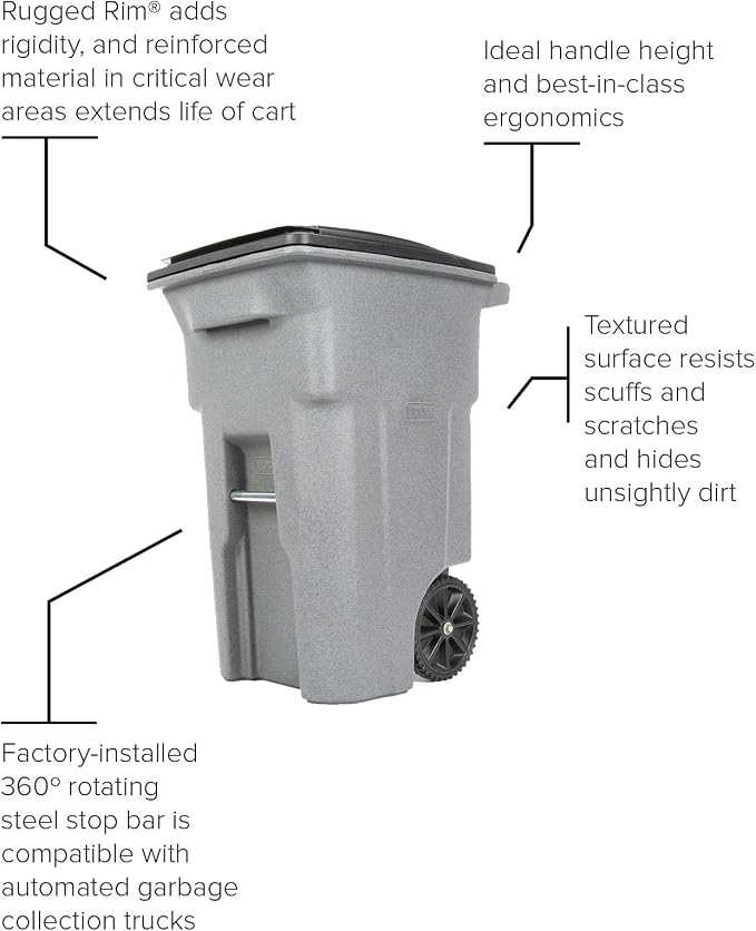 Toter 25564-R1209 Residential Heavy Duty Two Wheeled Trash Can, Blackstone, 64 Gallon - Image 5