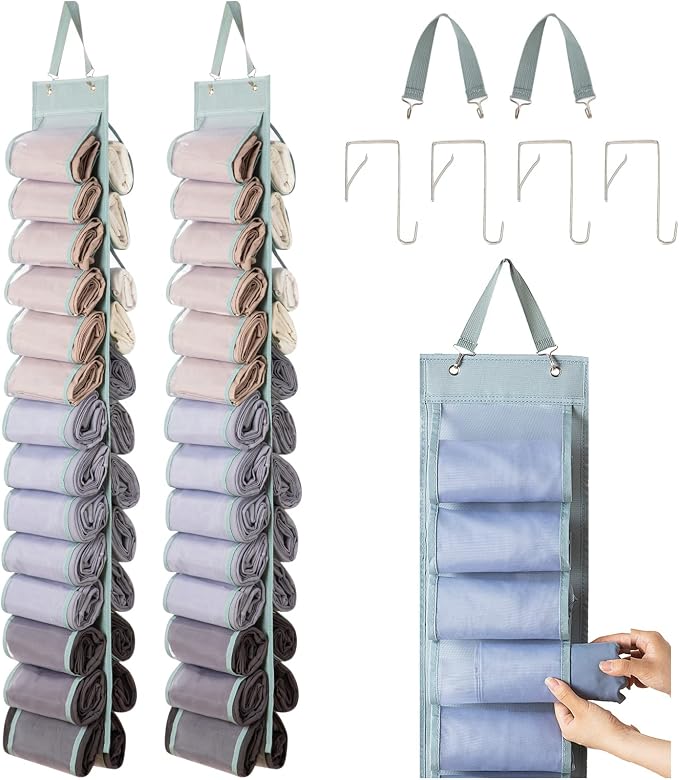 DHSFKBE Legging Organizer Storage - 2PCS T Shirt Organizer, Hanging Closet Organizers and Storage with 26 Roll Independent Compartments for Yoga Pants, Towel, Bathing Suit (Grey) by DHSFKBE