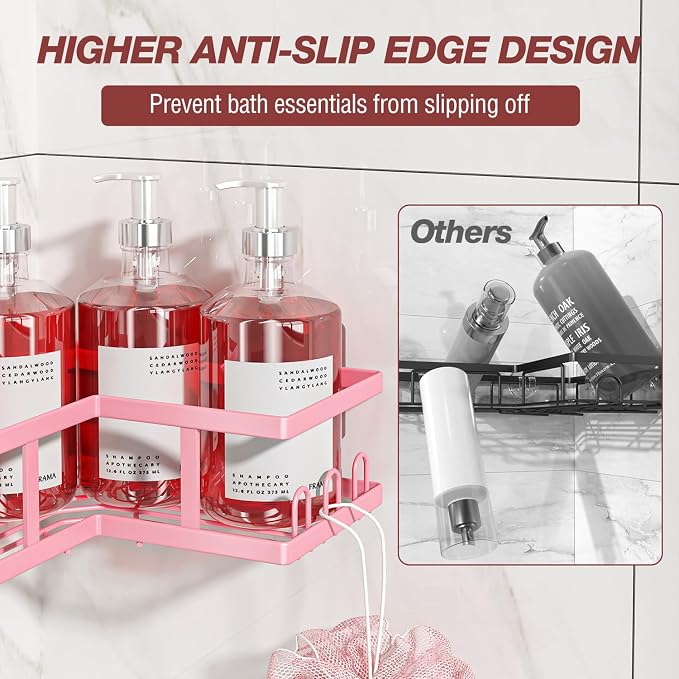Youvip 4-Pack Adhesive Corner Shower Caddy with Soap Holder, No Drilling Wall Mounted Shower Shelves-Rustproof, Organizer for Bathroom, Kitchen & Home Decor. Pink - Image 3