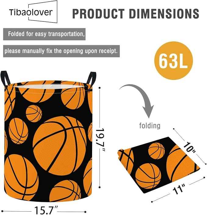 Baby Laundry Basket Baby Nursery Hamper Kids Laundry Basket Toy Storage Bin for Boys Room Decor Gift Baskets for Bedroom Bathroom(Basketball) - Image 2