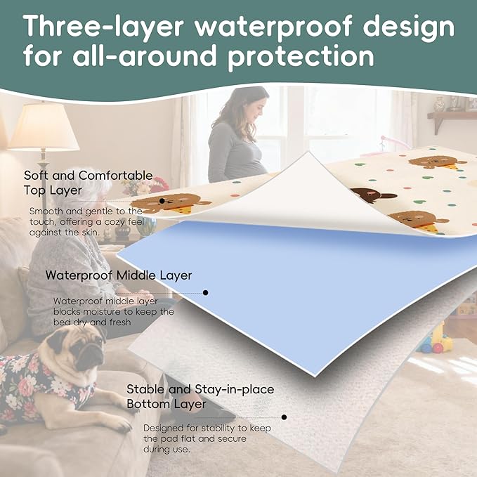 Pee Pads for Kids Waterproof Crib Pad - Reusable Potty Training Pads for Bed, Washable Toddler Mattress Pad Protector, Unisex for Toddlers Adults Elderly & Pets(Cute Bear, 39 x 54 Inch)