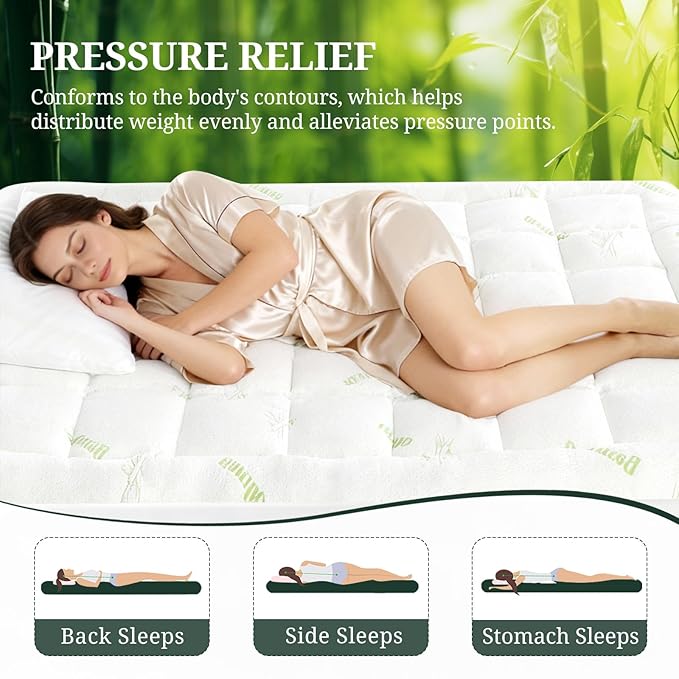 Mattress Topper Twin XL, Cooling Thick Breathable Viscose Made from Bamboo, Mattress Pad for Back Pain Relief, Bed Topper Mattress Cover with 8-16 Inch Deep Pocket