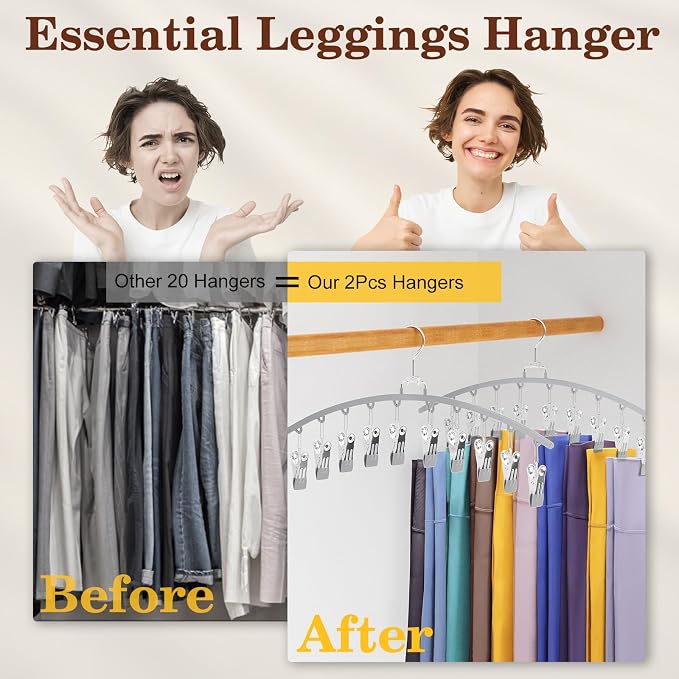 4 Pack Legging Organizer for Closet, Metal Gym Clothes Organizer w/40 Clips Holds 40 Leggings, Scarf Hangers Space Saving, Closet Organizers and Storage, Room Organization Essentials, Grey - Image 4