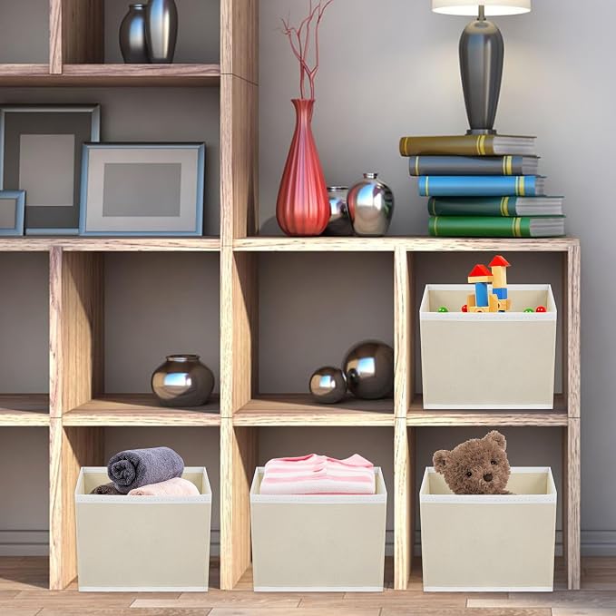 12 Pack Linen Drawer Organizer Set – Collapsible Fabric Storage Bins for Baby Clothes, Diapers, Socks, Bras & More (Beige, 3 Sizes) - Image 7