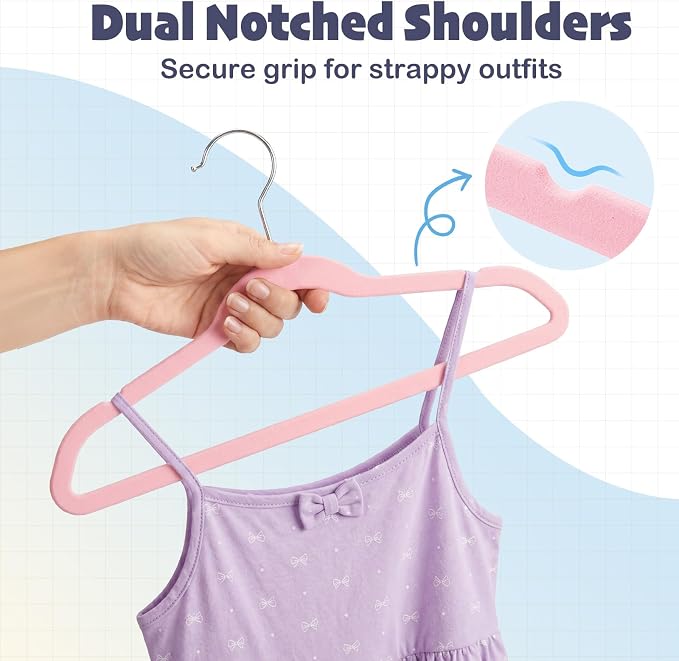 HOUSE DAY 14 Inch Kids Velvet Hangers 50 Pack, Durable Big Kids Hangers, Non Slip Kid Felt Hanger for Youth, Cute Childrens Hanger for Closet, Pink - Image 6