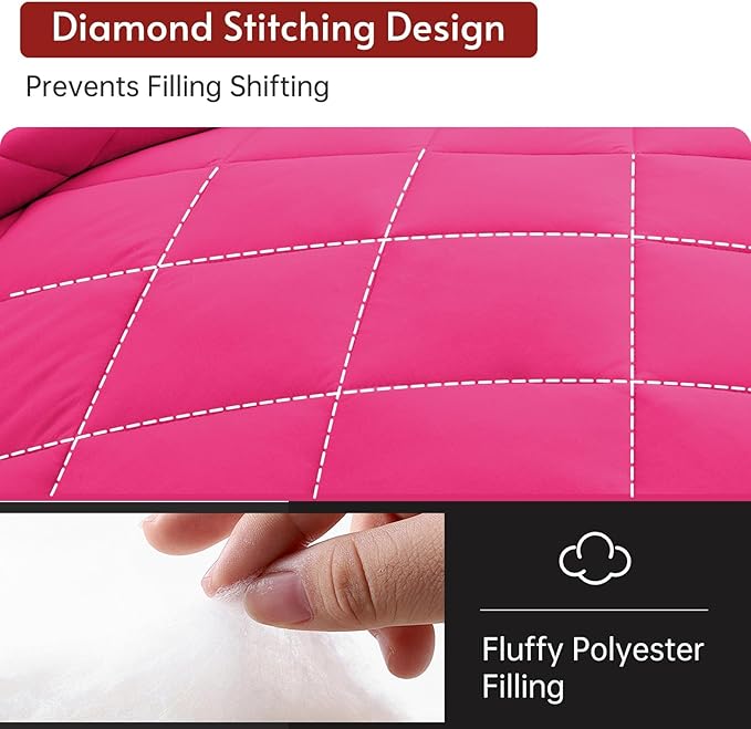 MUXHOMO 7 Pieces Full Comforter Set, Reversible Bed in a Bag Full Size, All Season Bedding Set with Comforter, Flat Sheet, Fitted Sheet, Pillowcases & Shams, Hot Pink & Baby Pink