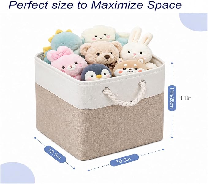Cube Storage Bins, Collapsible Fabric Storage Cubes Bins, 11 Inch Cube Storage Bins with Handles, Foldable Storage Cubes (White/Beige, 6Pack) - Image 3
