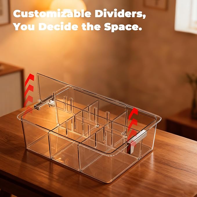 Socks Bra Underwear Drawer Organizer for Closet, 2 PCS Plastic Storage Box with 9 Removable Compartments and Lid, Clear Dresser Drawer Organizer Storage Container with Dividers for Sock Ties Belts - Image 6