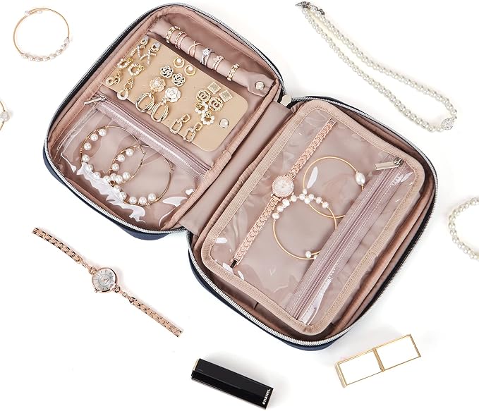 BELALIFE Travel Jewelry Organizer, Portable Jewelry Storage Case for Earrings, Rings, Necklaces, Bracelets, Blue-Gray - Image 6