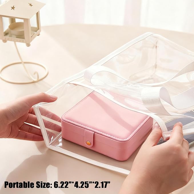 QBestry All-in-One Travel Jewelry Organizer for Women Pink | Small Jewelry Box with 68 Earring Holes | Compact Portable Jewelry Case for Earrings, Rings, Necklaces | Perfect Gifts for Mom Wife Girls - Image 4