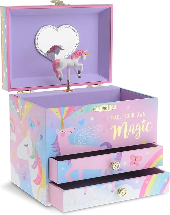 Jewelkeeper Unicorn Musical Jewelry Box for Girls - Cotton Candy Unicorn Design Music Box with 2 Pullout Drawers to Store Earrings, Necklace and Bracelets, Plays The Beautiful Dreamer Tune by Jewelkeeper