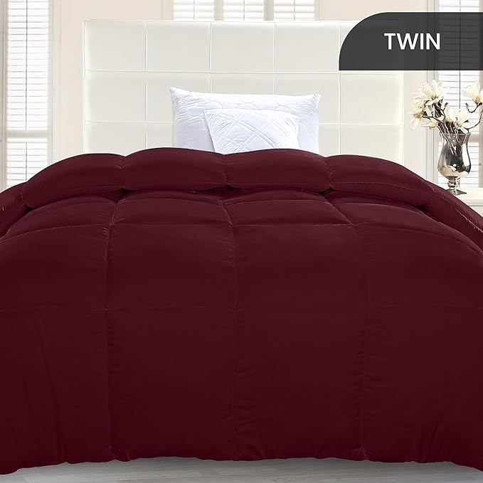 Utopia Bedding Twin Comforter Duvet Insert, Quilted Burgundy Comforter with Corner Tabs, Box Stitched Down Alternative Comforters Twin Size 64 x 88 inches