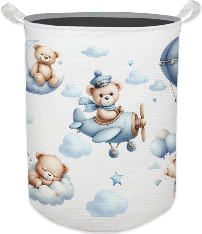 Baby Nursery Laundry Basket, Toybox for Boys Girls Room, Cute Blue Bear Laundry Basket Hamper Waterproof Collapsible Clothes Toys Storage Bin Organizer for Kids Room Playroom Bedroom Bathroom by Unknown