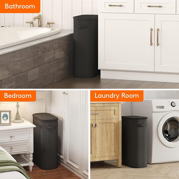 Lifewit Slim Laundry Basket with Lid, Narrow Large Laundry Hamper with Plastic Handles and Removable Bag, Tall Foldable Dirty Clothes Hampers for Laundry Room, Bedroom, Bathroom, Dorm, 65L Black - Image 9