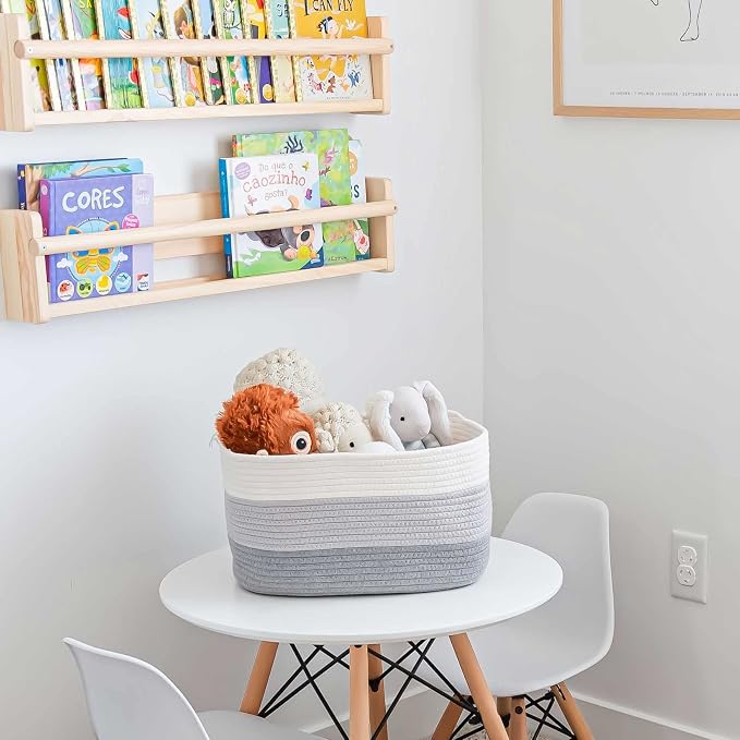 OrganiHaus Cotton Rope Basket for Shelf - Woven Storage Basket for Organizing, Closet & Toy Storage - 3-Toned Gray - 15x9x10 - Image 5