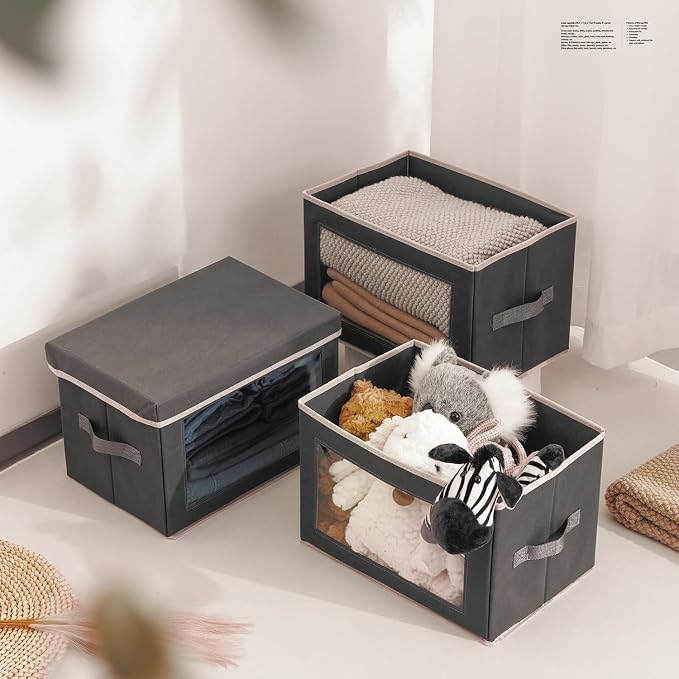 Homsorout Stackable Storage Bins with Lids - Medium Storage Box with Lids, Foldable Closet Boxes for Organizing, Wardrobe Clothes Organizer with Window, Cubes Bins for Living Room, 4 Pack, Dark Grey - Image 2