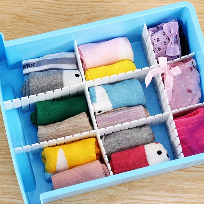 ShineMe Drawer Dividers, 8pcs Drawer Divider Organizers, White DIY Plastic Grid, Plastic Adjustable Drawer Dividers, Household Storage Makeup Socks Underwear Organizer for Clothes, Kitchen, Office - Image 3