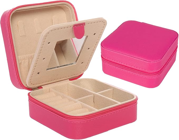 KElofoN Travel jewelry case Travel jewelry box Travel Jewelry Organizer Small Jewelry Organizer Box Gift for Girls Women with Mirror(Rosy) by KElofoN