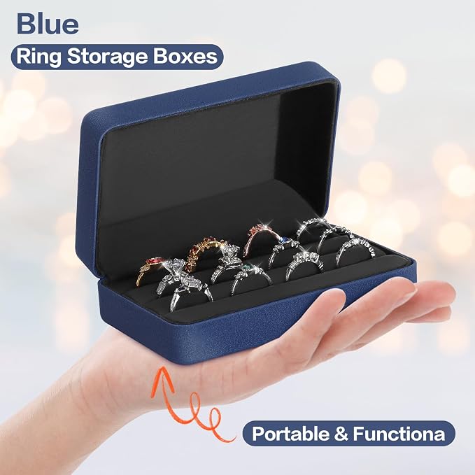 KUKUVR Velet Ring Storage Box - Multiple Rings, Travel Jewelry Case, 3 Slot Portable Ring Display Organizer (Blue) - Image 3