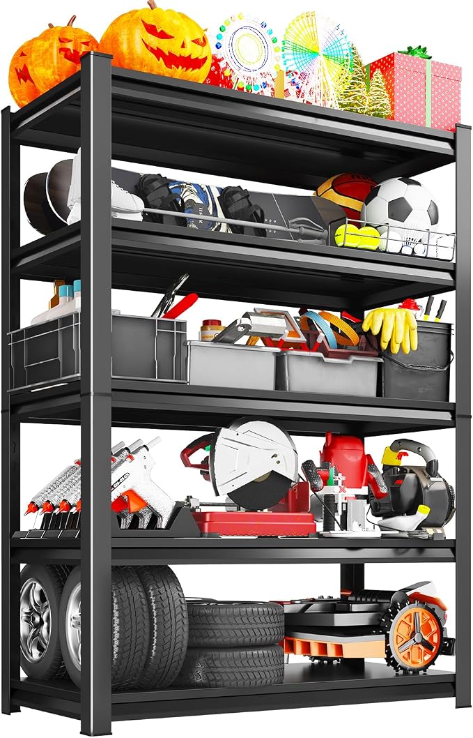 Garage Storage Shelves 5-Tier,Garage Storage System Shelves Adjustable,Storage Shelving for Basement,Pantry,Kitchen,Warehouse (1, 72" H x 46" W x 20" D) by LBVSKKSteelProducts