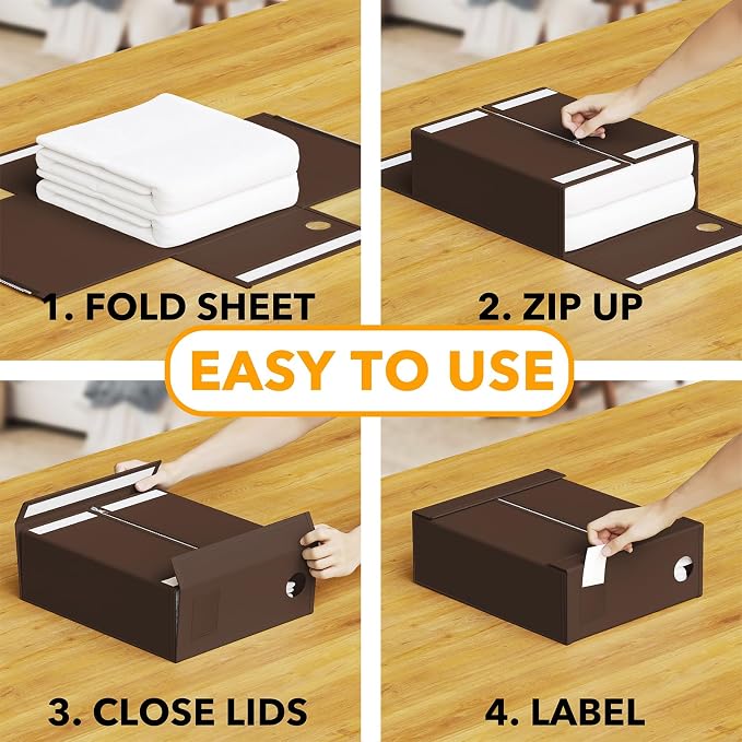 SpaceAid 9 Pack Bed Sheet Organizers and Storage, Foldable Sheet Organizer with Window for Linen Closet, Set Folder Keeper for Queen & King Size Bedding Storage (Brown) - Image 3