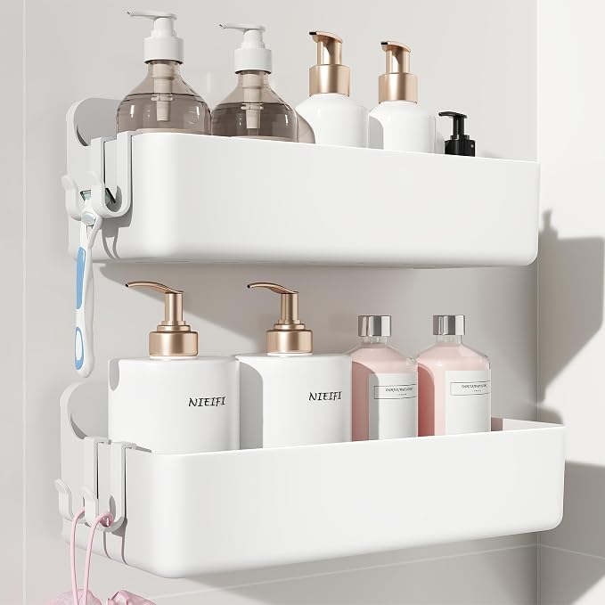 Nieifi Adhesive Wall Shelf, Shower Shelves, Shower Organizer for Bathroom Organization (White, 2 pieces) by Nieifi