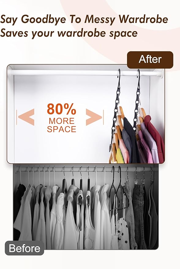 HOUSE DAY Closet Organizers and Storage 6 Pack, College Dorm Room Essentials, Multifunctional Organizer Magic Space Saving Hangers with 5 Holes, Storage Organization for Wardrobe Closet - Black - Image 3