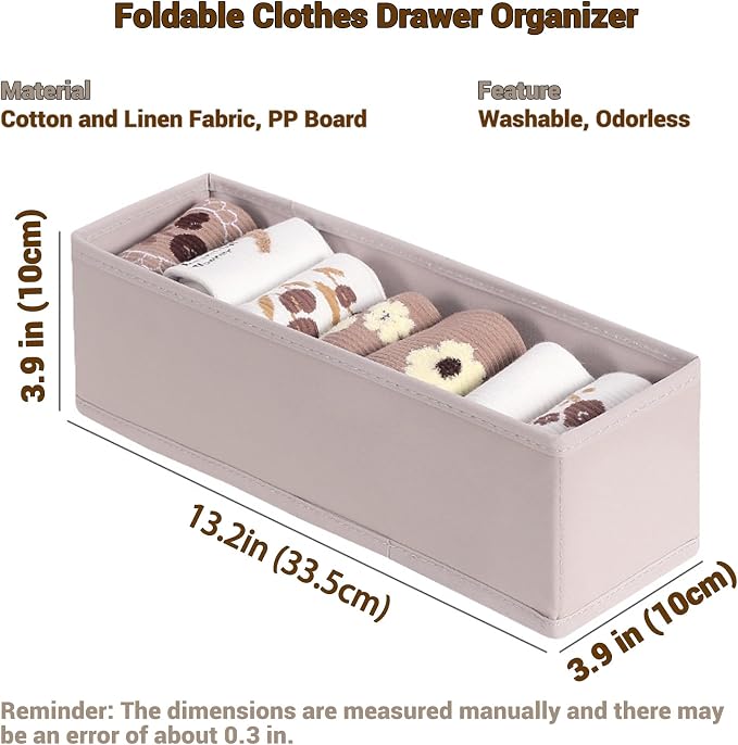 MURRI&MURRDI 6-Pack Foldable Fabric Sock Drawer Organizer, Small Dresser Drawer Organizer for Clothes, Storage Divider Bins for Clothing Underwear Bra Fits Nursery Closet, Gray - Image 2