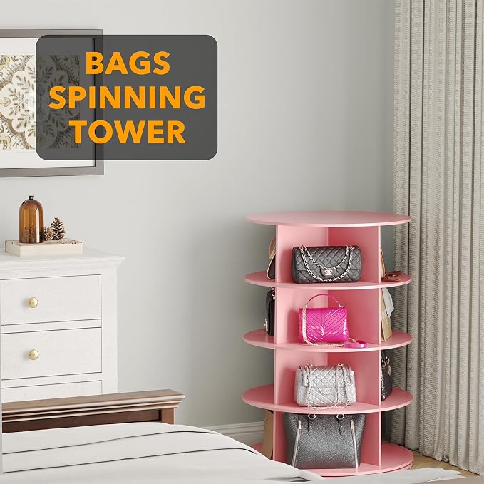 SpaceAid 4 Tier Rotating Shoe Rack Tower, Spinning Shoe Display Lazy Susan, Revolving 360 Shoe Rack Storage Round Carousel, Vertical Handbag Rotate Shoes Closet Organization (4-Tier Pink) - Image 5