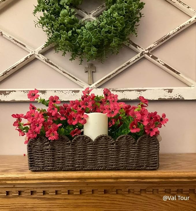 CubesLand Paper Rope Scalloped Edge Shelves Storage Basket, Woven Toilet Paper Baskets for Over Toilet Storage Shelf, Ending Table, Floating Shelves Organizing or Home Décor, with Wood Handle, Brown - Image 2