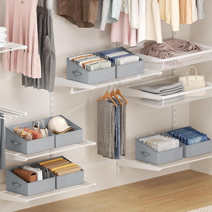 DIMJ Closet Storage Bins 10 Pack - Fabric Storage Baskets for Shelves, Collapsible Clothes Organizer with Handles, Trapezoid Shelf Organization Storage Cubes for Purse, Toys, Books, Towel, Clothes - Image 3