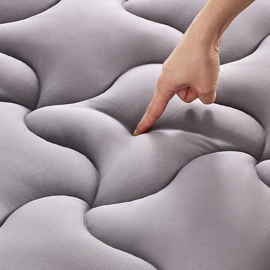 SLEEP ZONE Queen Size Mattress Pad, Cooling Mattress Topper, Quilted Fitted Mattress Cover, Machine Washable Mattress Protector, Soft Fluffy Down Alternative, Deep Pocket 8~21 inch (Grey, Queen)