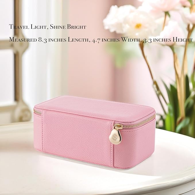 VLANDO Travel Jewelry Box Organizer – Portable PU Leather Jewelry Case with 6/8/12 Zippered Pouches, Compact Storage for Earrings Rings Necklaces Bracelets, Strawberry Pink - Image 3
