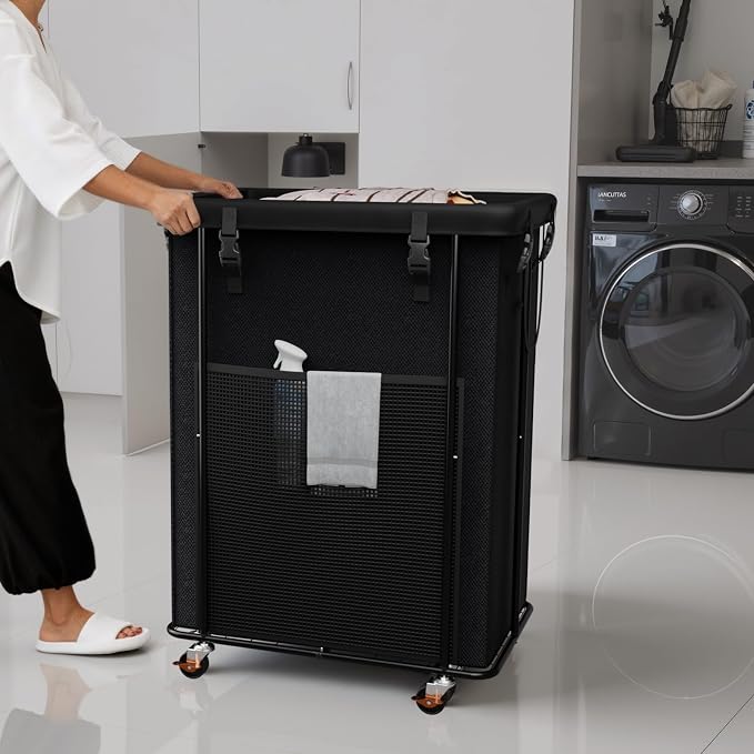 200L Laundry Hamper with Wheels, Rolling Laundry Basket with Metal Frame and Removable Bag, Large & Tall Dirty Clothes Hampers for Bedroom Aesthetic, Laundry Room, Bathroom, Dorm-Black - Image 7