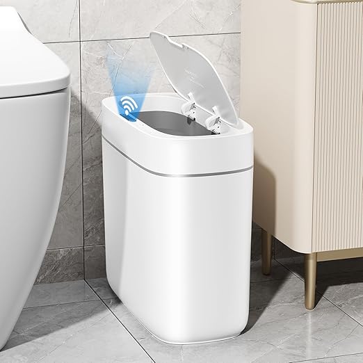 JUDRDO Small Trash Can for Bathroom, 3.5 Gallon Automatic Touchless Trash Can with Lid,Motion Sensor Slim Garbage Can Waterproof Trash Bin Waste Basket for Bedroom, Kitchen by JUDRDO