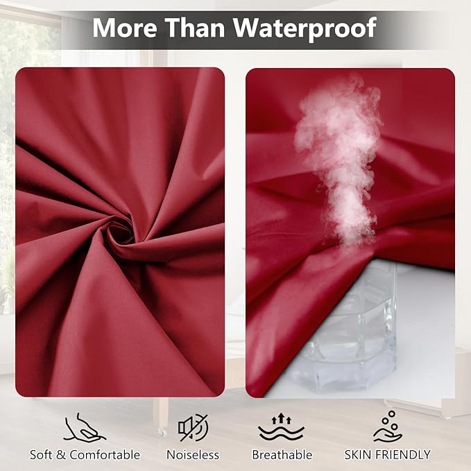 Twin Mattress Protector Waterproof, Breathable Mattress Cover Twin Size Bed, Noiseless Washable Fitted Sheet with Deep Pocket Up to 18", Machine Washable, WineRed (39'' X 75'')