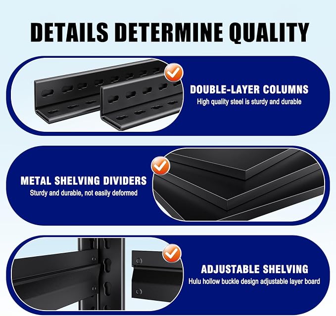 71" H-35 W Garage Shelving Heavy Duty Storage Shelves, Metal Adjustable Shelving Unit, Utility Garage Organizer Shelf for Basement, Pantry, Kitchen, Warehouse,16" D x 35" W x 71" H, Black - Image 8