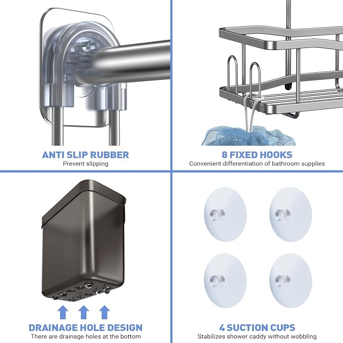 Aitatty Hanging Shower Caddy Bathroom Organizer: Rustproof Shower Shelf Racks Over Shower Head - No Drilling Inside Bath Shower Rack Shelves Over Showerhead for Shampoo with Soap Holder Silver - Image 5