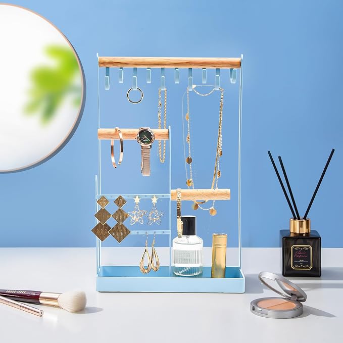 ProCase Cute Jewelry Stand, Aesthetic Jewelry Organizer for Dresser Vanity, Jewelry Holder Display for Necklaces Earrings, Gifts for Teen Girls Women, Bedroom Dorm Decor -Medium, Blue - Image 7
