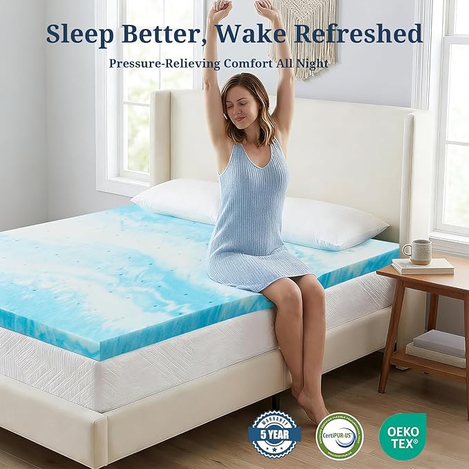 IULULU Queen Size Mattress Topper, 4 Inch Gel Memory Foam Topper, Plush Comfort & Pressure Relief, CertiPUR-US Certified