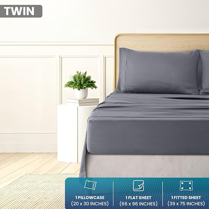 Utopia Bedding Twin Size 3 Piece Sheet Set - Brushed Microfiber - Soft Bed Sheets for Twin Size Bed Set - Includes 1 Fitted, 1 Flat, & 1 Pillow Case - Deep Pocket (Grey)