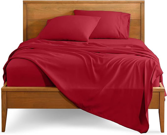 Bare Home Twin XL Sheet Set - 1800 Ultra-Soft Microfiber Twin Extra Long Bed Sheets - Double Brushed - Deep Pockets - Easy Fit - 3 Piece Set - Bedding Sheets & Pillowcases (Twin XL, Red)