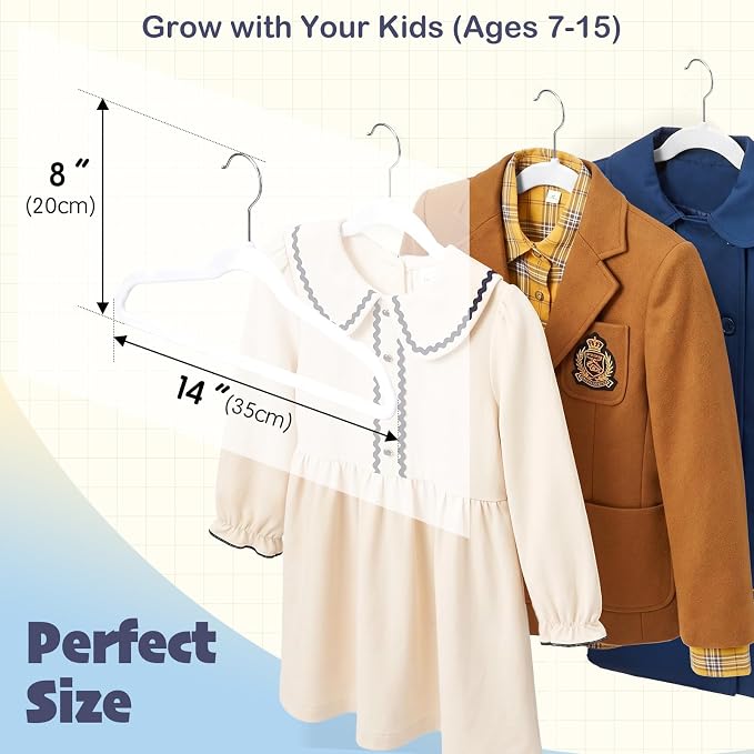 HOUSE DAY 14 Inch Kids Velvet Hangers 50 Pack, Durable Big Kids Hangers for Youth,Teen, Non Slip Kid Felt Hanger, Cute Childrens Hanger for Closet, White - Image 3