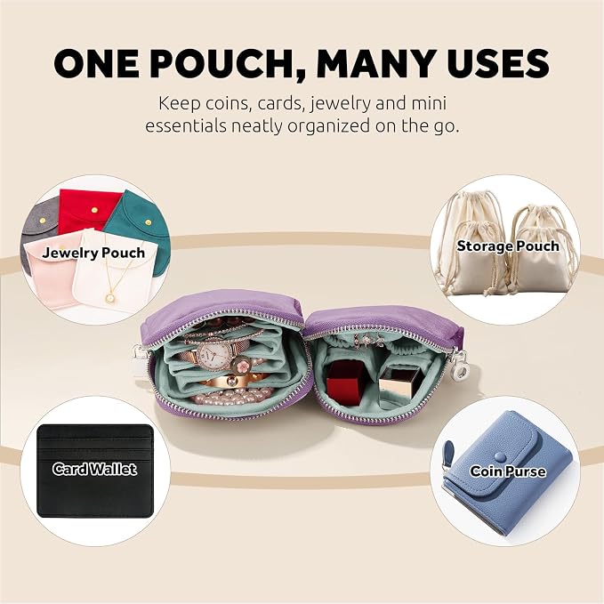 Small Travel Jewelry Case Set 2-in-1 Detachable Velvet Pouches, Portable Jewelry Organizer Bag for Rings Earrings Bracelets, Gift Box for Women (Lavender Purple) - Image 7