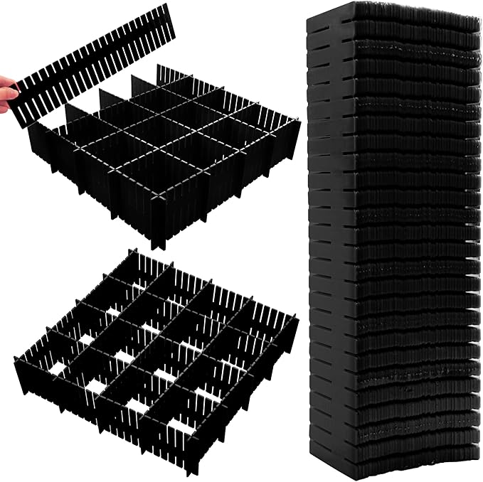45 Pack Drawer Dividers, Plastic Adjustable Drawer Storage Organizer for Tidying Clutter Socks, Underwear, Makeup, Kitchen, Dresser Black by Ptanok