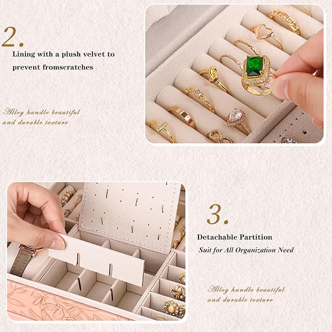 TOFUNTOY Jewelry Organizer Box, Large Jewelry Boxes for Women, 3-Layer Jewelry Holder Organizer for Necklace Earrings Rings Bracelets Storage, Gift for Her Mom - Image 3