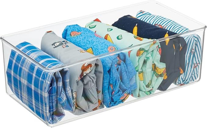 mDesign Long Plastic Drawer Organizer Box, Storage Organizer Bin Container; For Closets, Bedrooms, Use for Leggings, Socks, Ties, Jewelry, Accessories - Lumiere Collection - 6 Pack - Clear - Image 6