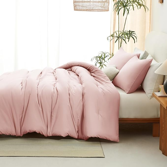CozyLux Oversized Queen Comforter Set Blush Pink, 3 Pieces 98x98 Solid Breathable Quilted Bedding Sets All Season, Luxury Soft Lightweight Bed Set with Down Alternative Comforter and 2 Pillowcases