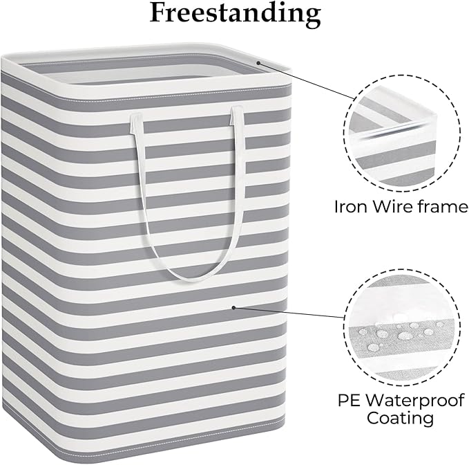 StorageRight Laundry Basket Hamper Large Collapsible Laundry Hamper with Easy Carry Handles，Freestanding Clothes Hampers for Laundry, Bedroom, Dorm, Clothes, Towels, 75L, Grey - Image 3