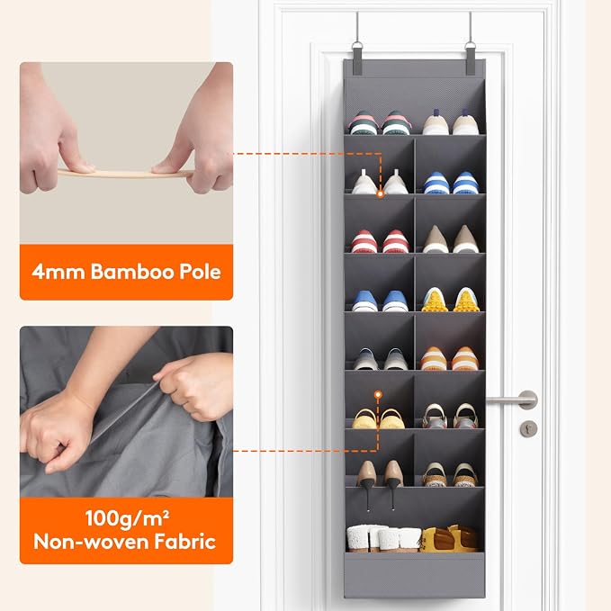 Lifewit 8 Tier Over the Door Shoe Organizer with 15 Large Deep Pockets, Fabric Hanging Shoes Shelf for Closet, Dorm Storage, Fit Up to 16 Pair Shoe Rack Holder for Sneakers, Boots, Gray - Image 5